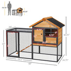 Outdoor Rabbit Cage Elevated Pet House W/ Slide-Out Tray, Natural Wood & Black