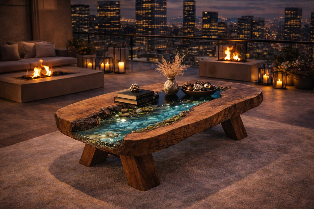 Mystic River – Handmade Solid Walnut Epoxy River Luxury Tabl