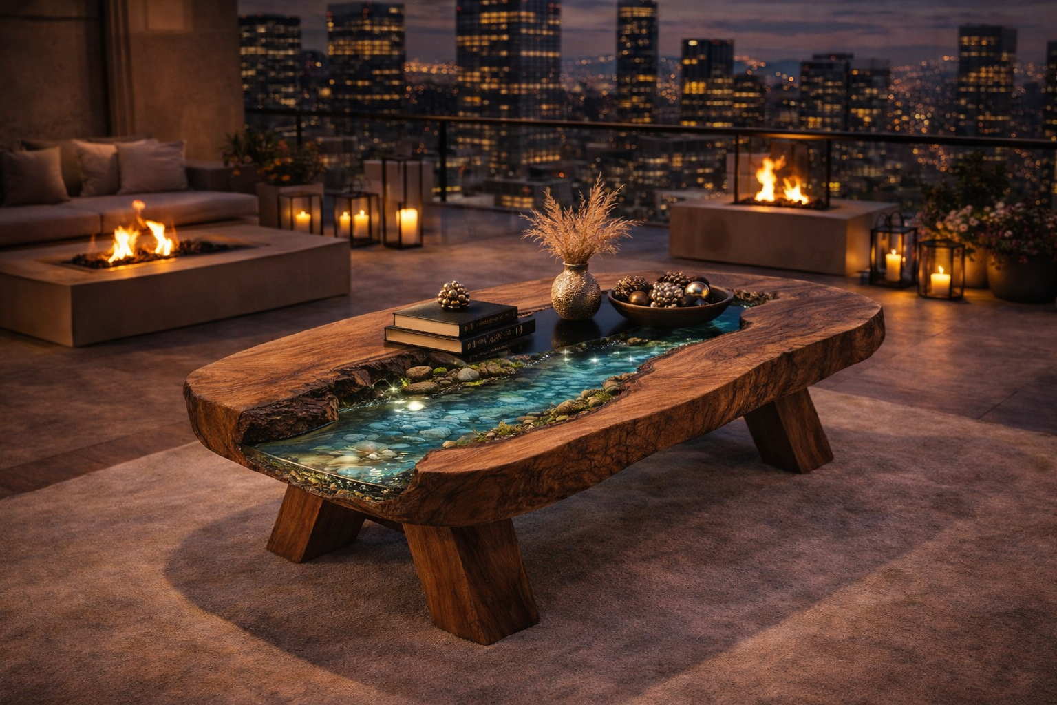 Mystic River – Handmade Solid Walnut Epoxy River Luxury Tabl