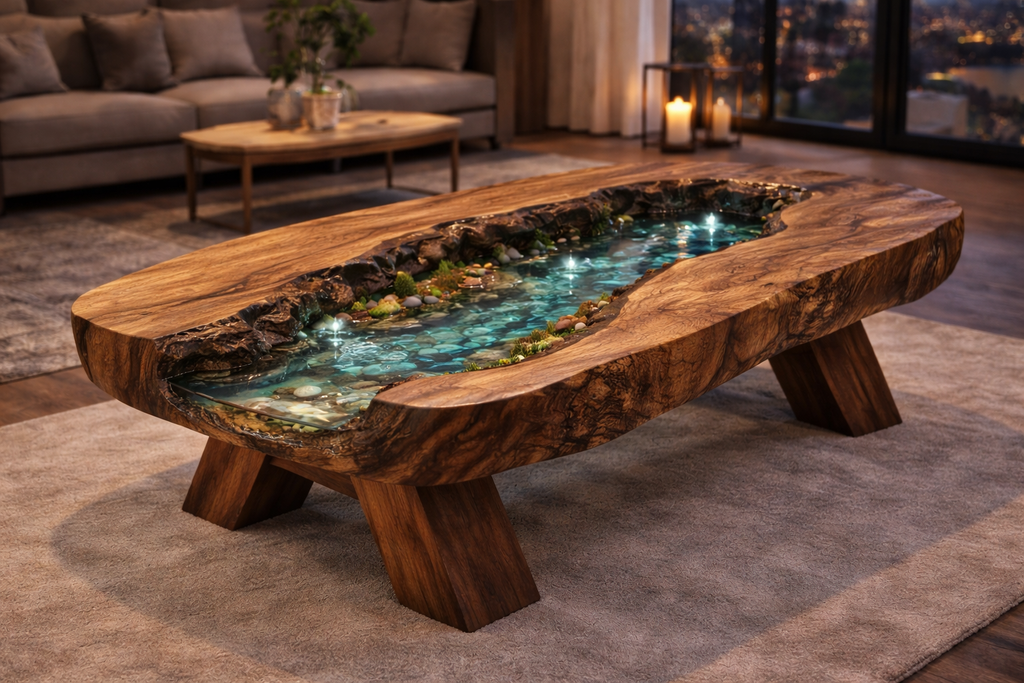 Mystic River – Handmade Solid Walnut Epoxy River Luxury Tabl