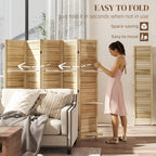5 Panel 67" Tall Wood Privacy Screen Room Divider With 3 Shelves And Folding Storage For Bedroom, Natural Wood