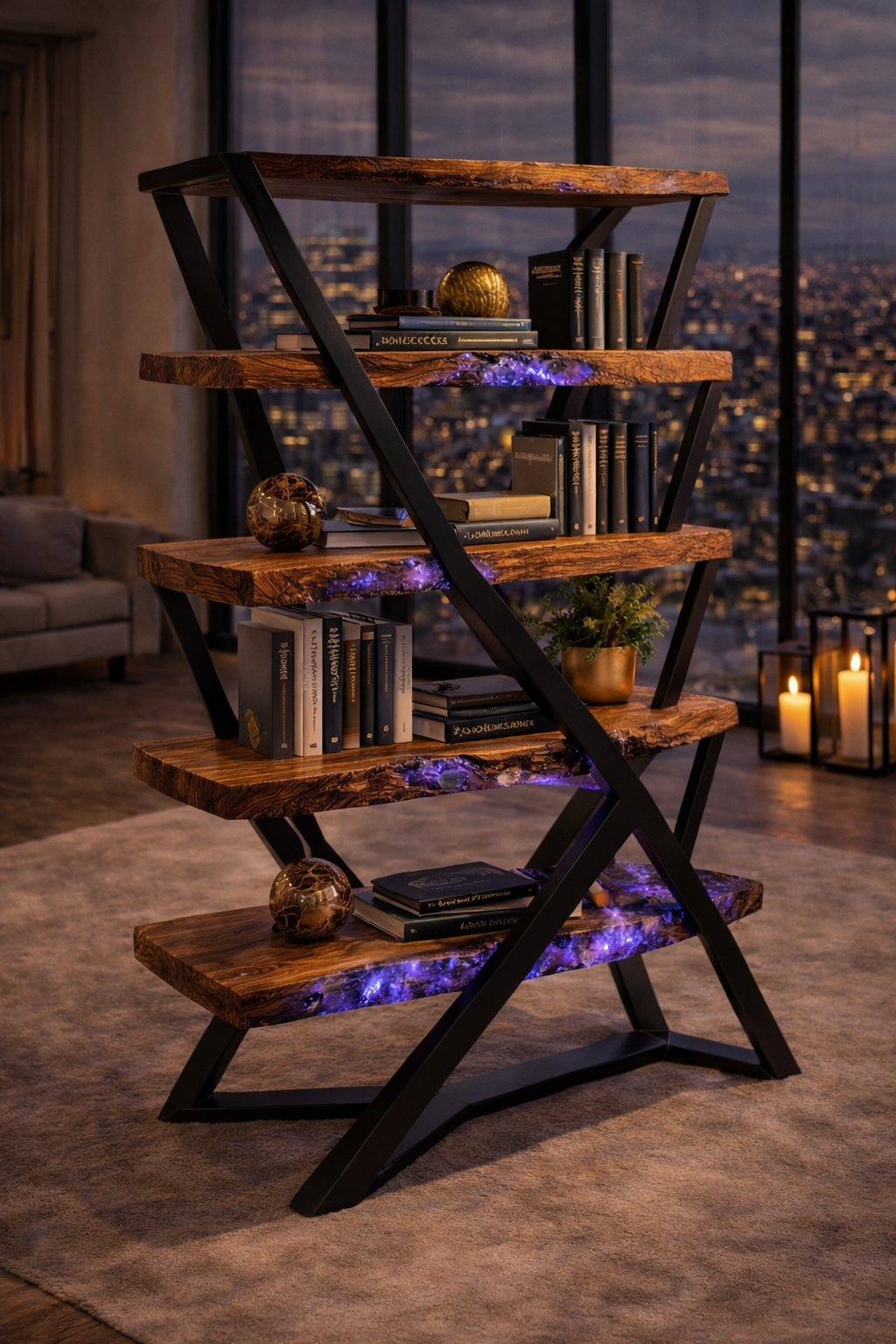 Lumera Shelf – Solid Walnut Epoxy Design Luxury Bookcase