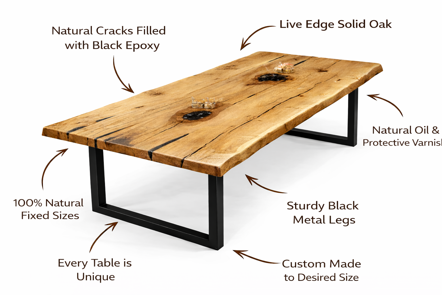Oak Signature – Handmade Custom Solid Oak Live Edge Luxury Table