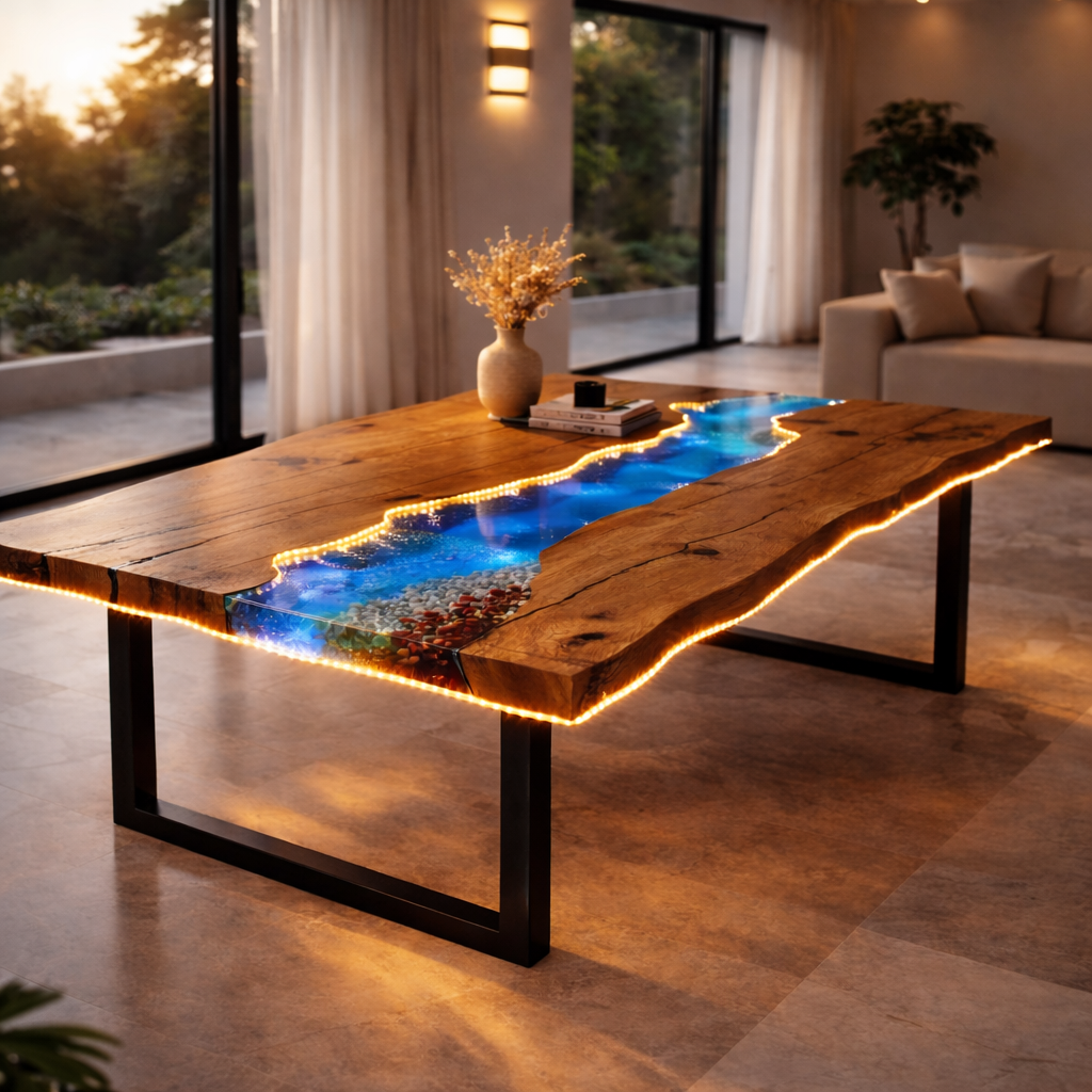 Luna River – Epoxy River Table in Solid Natural Walnut Wood