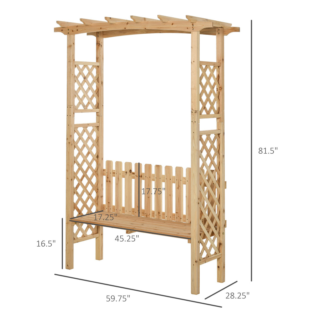 Garden Bench Arch Pergola Natural Fir Wood Protective Varnish 2 Person Ergonomic Design