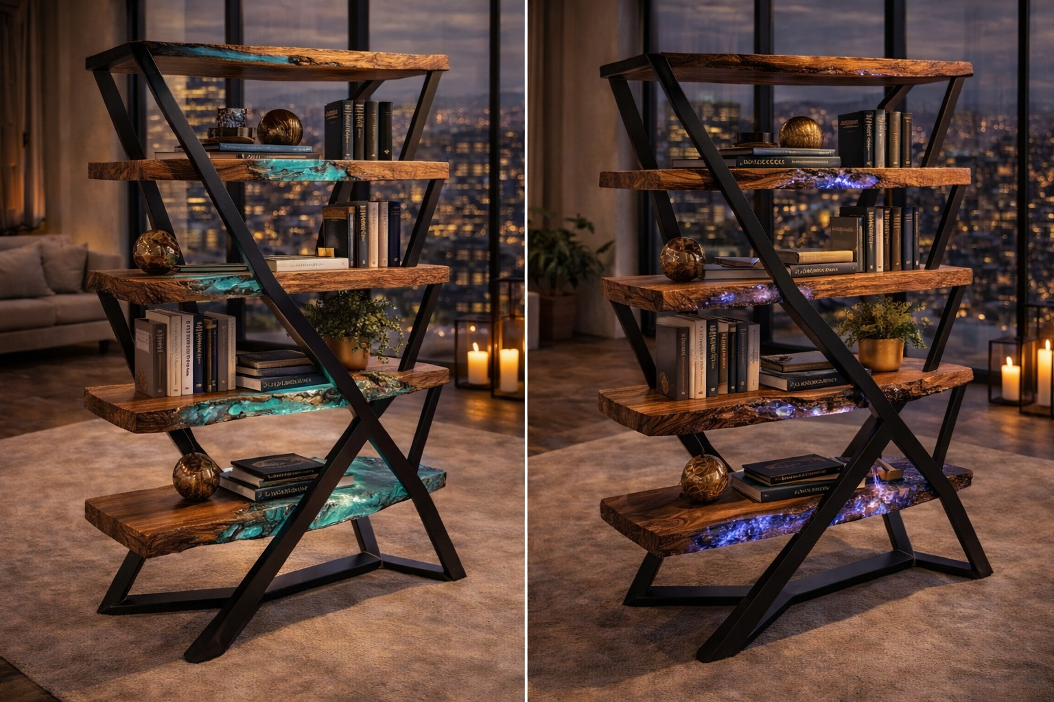 Lumera Shelf – Solid Walnut Epoxy Design Luxury Bookcase