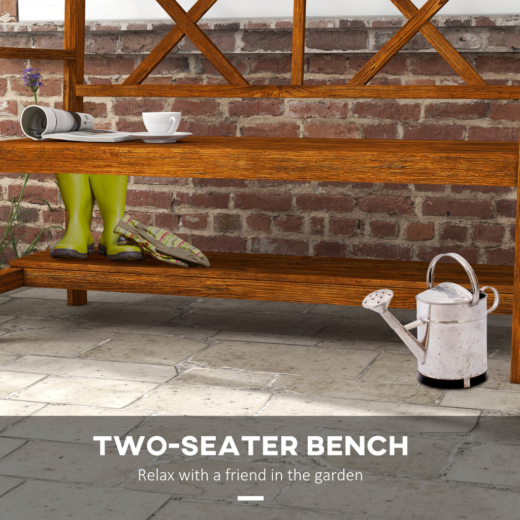 Two-Seater Fir Wood Bench, With Bottom Shelf - Natural