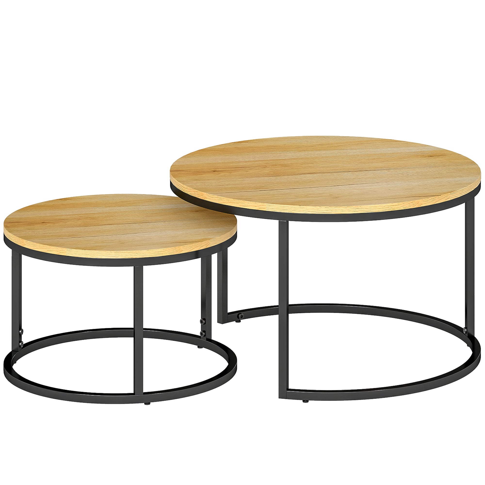 Set Of Two Wood-Effect Stacking Tables - Natural