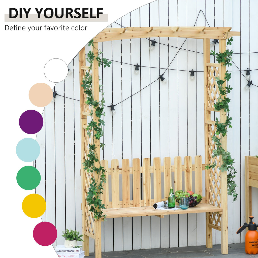 Garden Bench Arch Pergola Natural Fir Wood Protective Varnish 2 Person Ergonomic Design
