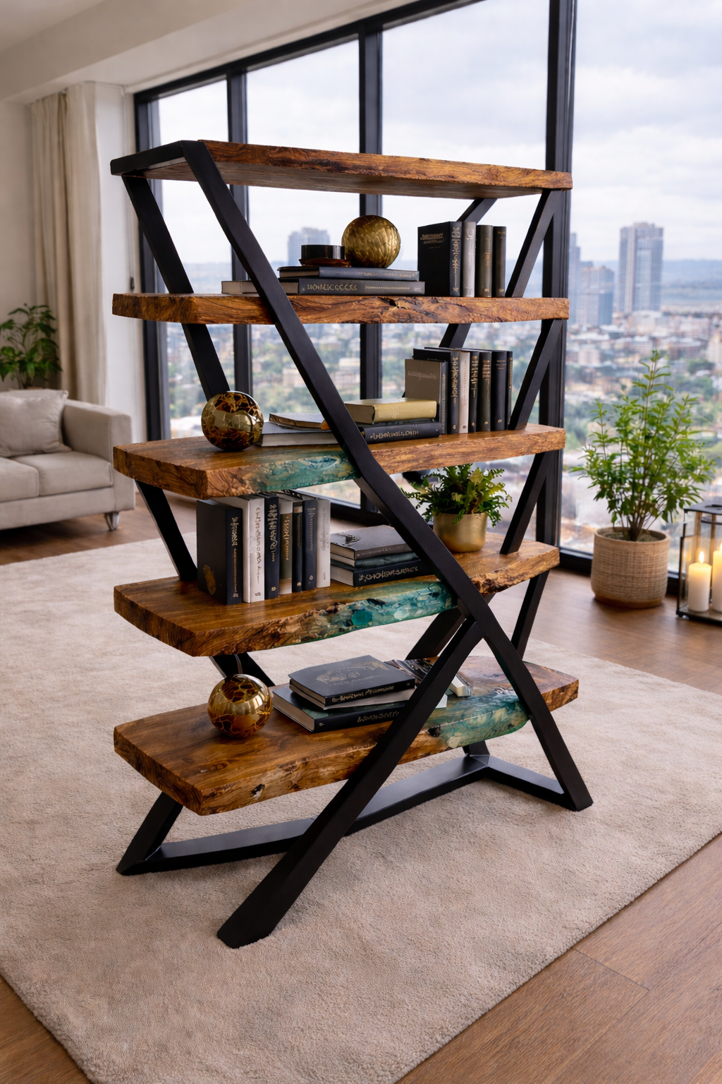 Lumera Shelf – Solid Walnut Epoxy Design Luxury Bookcase