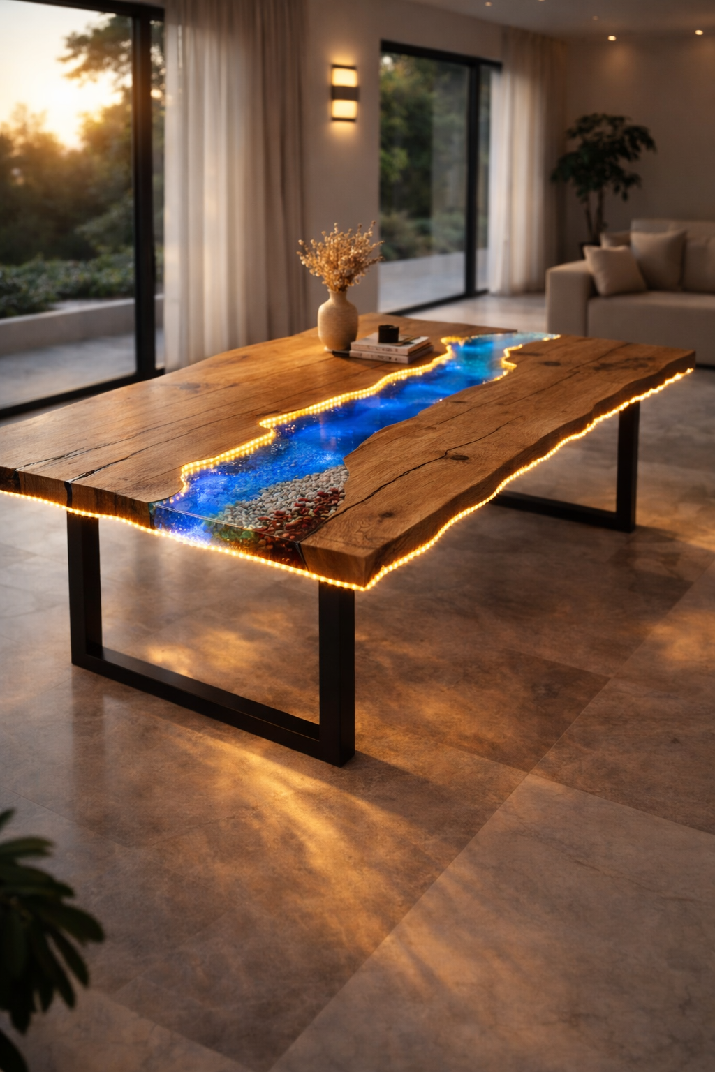 Luna River – Epoxy River Table in Solid Natural Walnut Wood