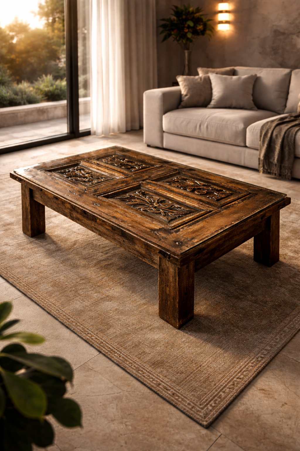 Antique Inn Gate –Table / Dining Table Made From an Original Hand-Carved Natural Wood Antique Door