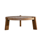 Wood Round Coffee Table For Living Room, Rustic Natural Coffee Table For Apartment, Easy Assembly