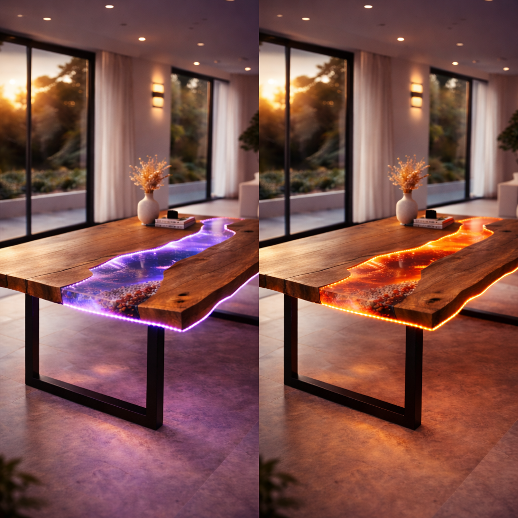 Luna River – Epoxy River Table in Solid Natural Walnut Wood