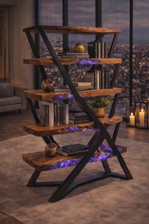 Lumera Shelf – Solid Walnut Epoxy Design Luxury Bookcase